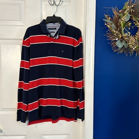Men’s Tommy Hilfiger Blue & Red Striped Classic Fit Long Sleeve Pullover Size L - Picture 2 of 7